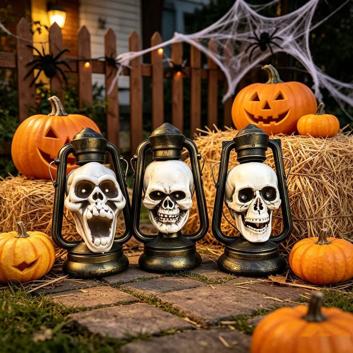 Vintage Metal LED Skull Lantern Table Centerpiece Bowlift