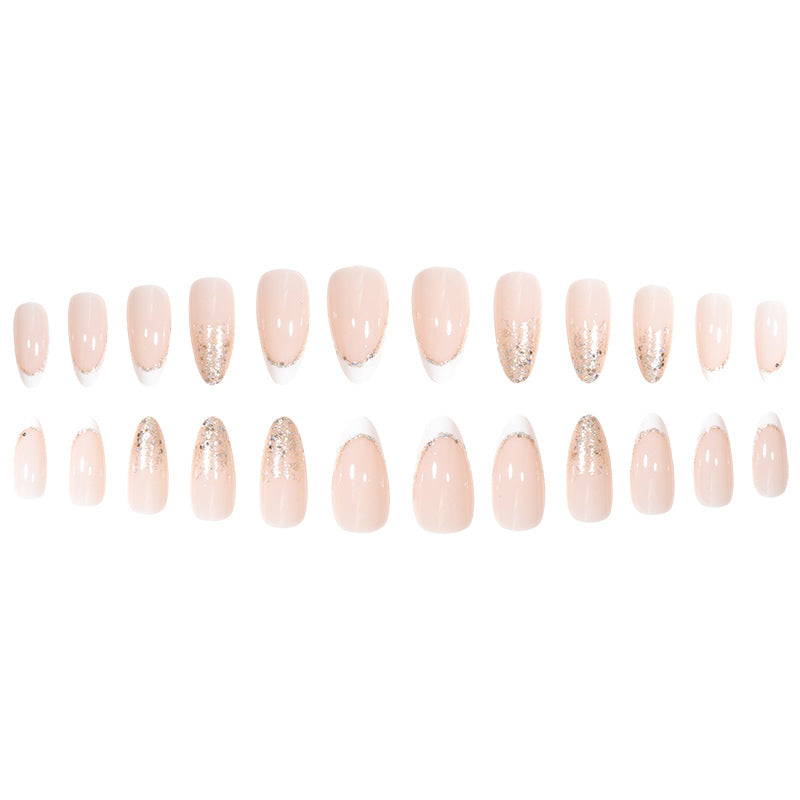 Elegant Stiletto Press-On Nail Set with Glitter and French Tip Bowlift