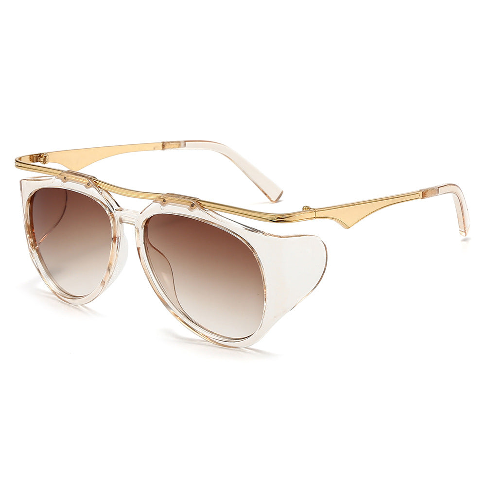 Ladies Fashion Sport Sunglasses with Oversized Frame and Golden Accents Bowlift
