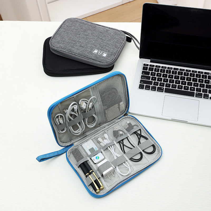 Padded Travel Electronics Organizer Pouch with Elastic Cable Loops & Mesh Pocket Bowlift