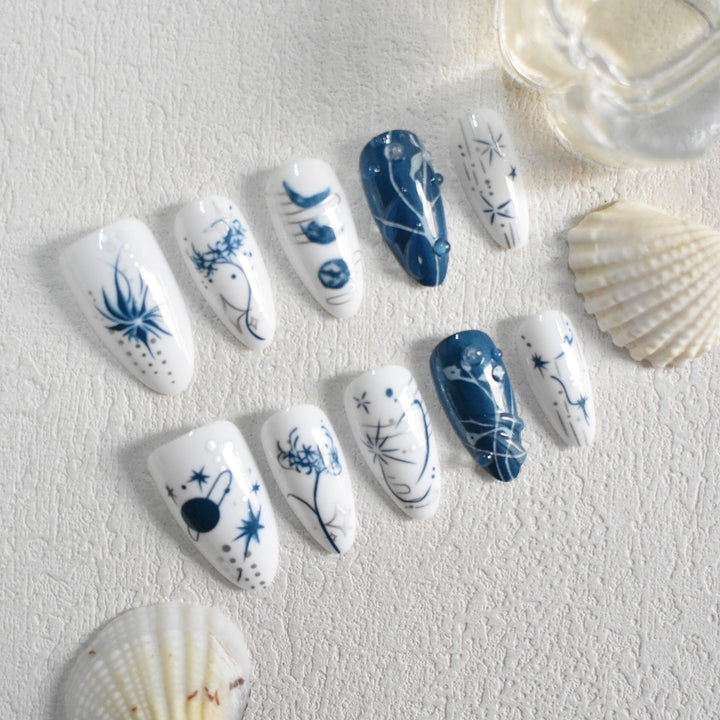 Artistic Long Stiletto Press-On Nails with Decorative Accents Bowlift