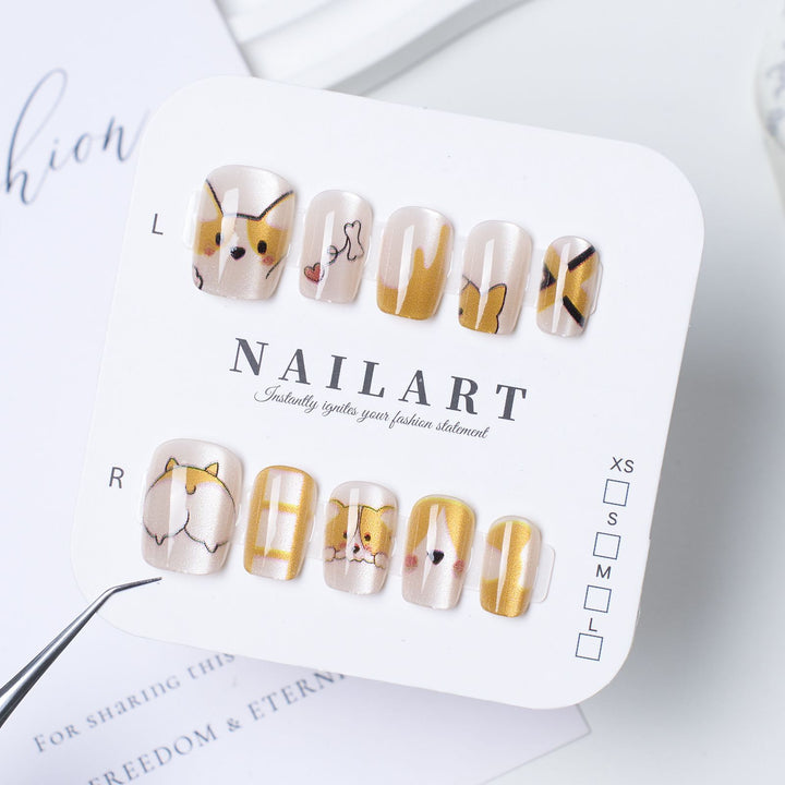 Artistic Press-On Nail Set with Cute Character Designs Bowlift