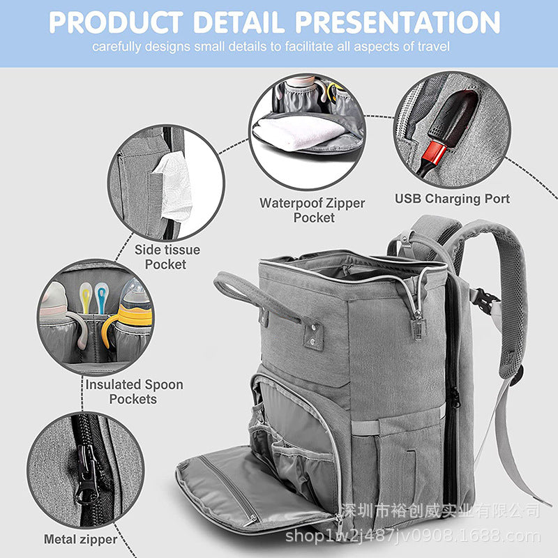 Multi-Functional Diaper Backpack with Insulated Compartment Bowlift