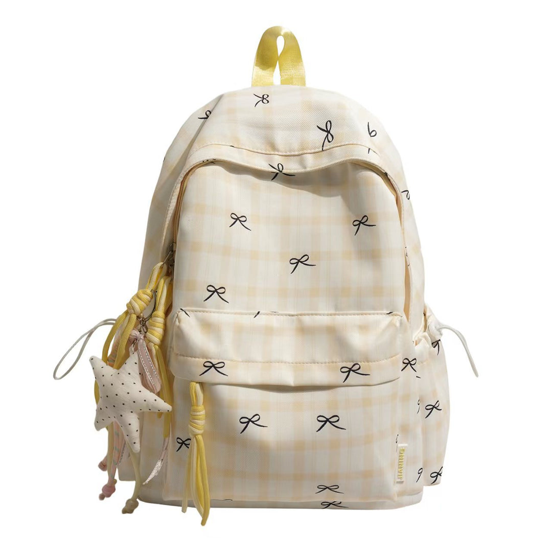 Backpack with Playful Checkered Pattern and Practical Compartments Bowlift