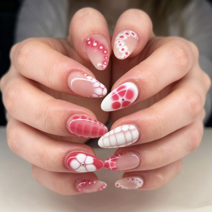 Creative Press-On Nail Art Set with Abstract Patterns Bowlift