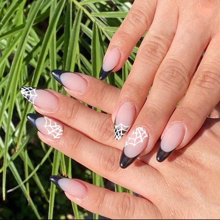 Artistic Halloween-Themed Stiletto Press-On Nails Bowlift