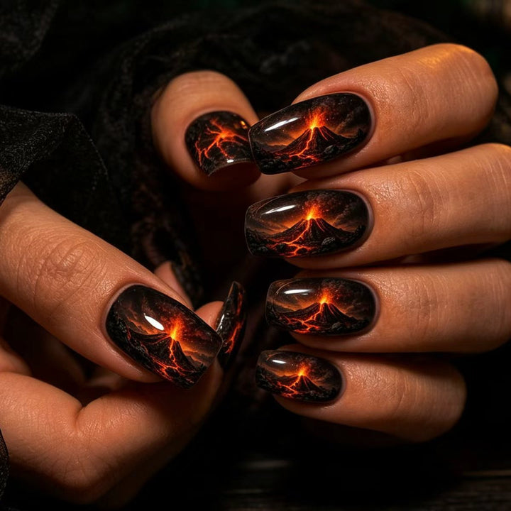 Artistic Volcano-Themed Nail Art Bowlift