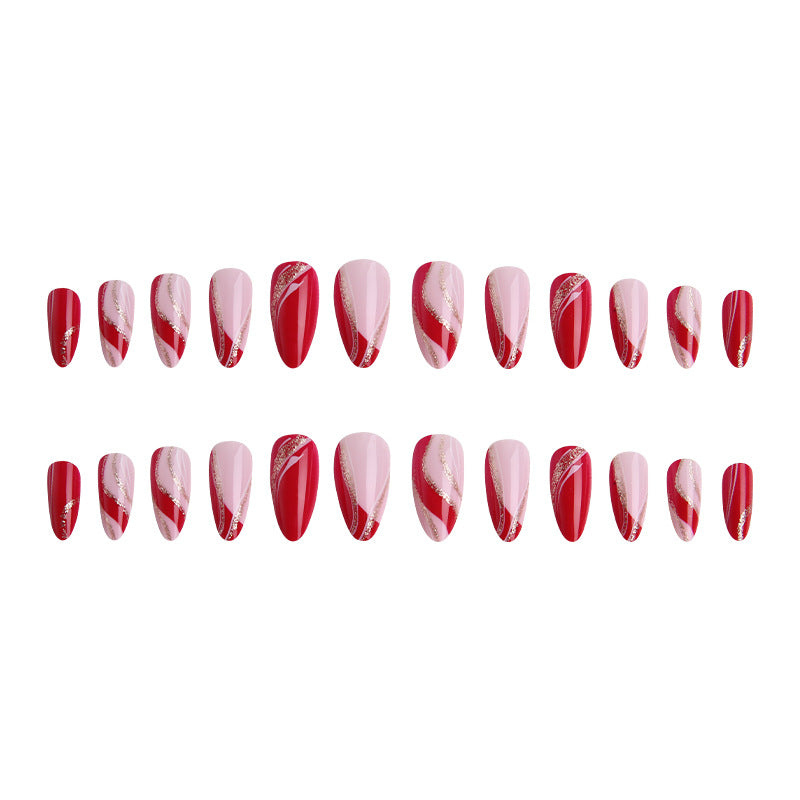 Elegant artificial nails with artistic lines and glitter accents Bowlift