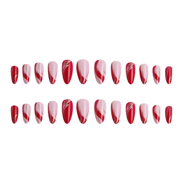 Elegant artificial nails with artistic lines and glitter accents Bowlift