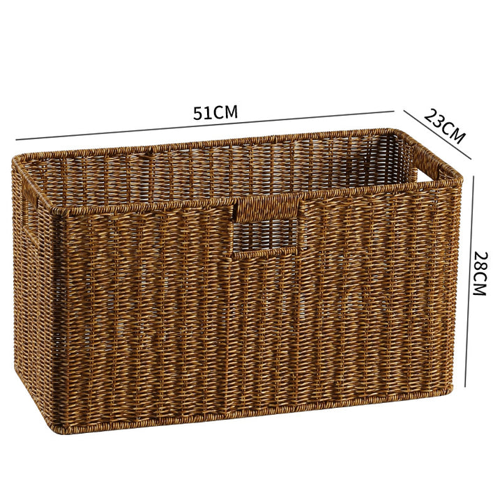 Handwoven Rectangular Storage Bin with Cutout Handles Bowlift