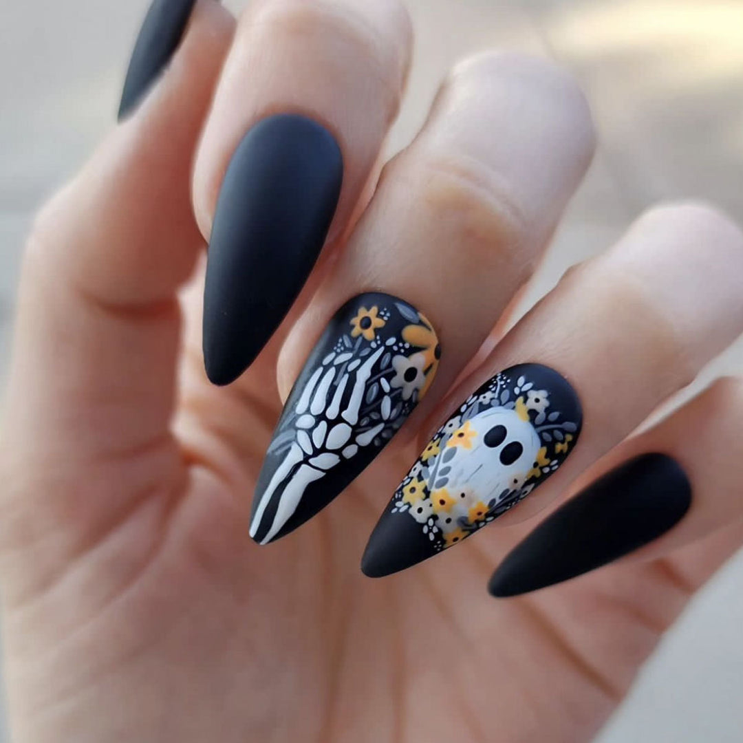 Artistic Skeleton-Themed Nail Art Bowlift