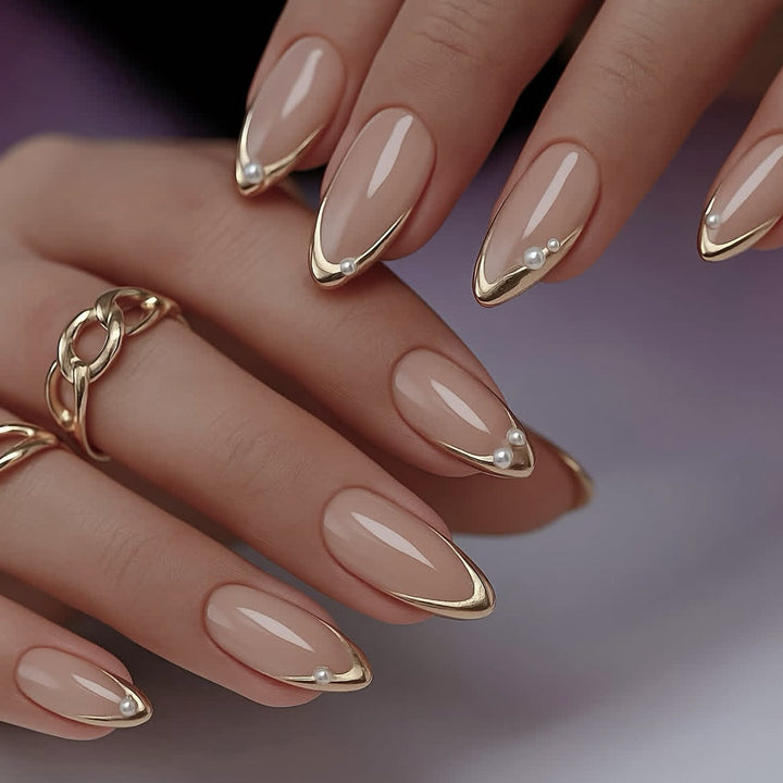 Elegant Stiletto Nail Art Extensions with Pearl Accents Bowlift