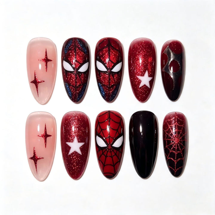 Themed Press-On Nail Set with Spider-Man Design Bowlift