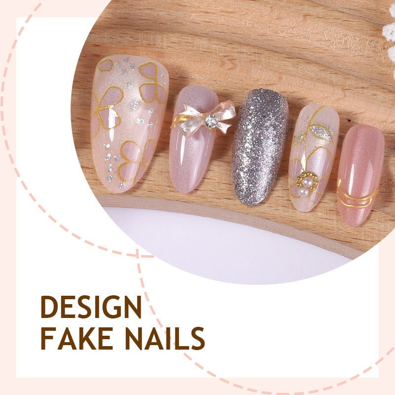 Artificial nail set with decorative flower and glitter embellishments Bowlift