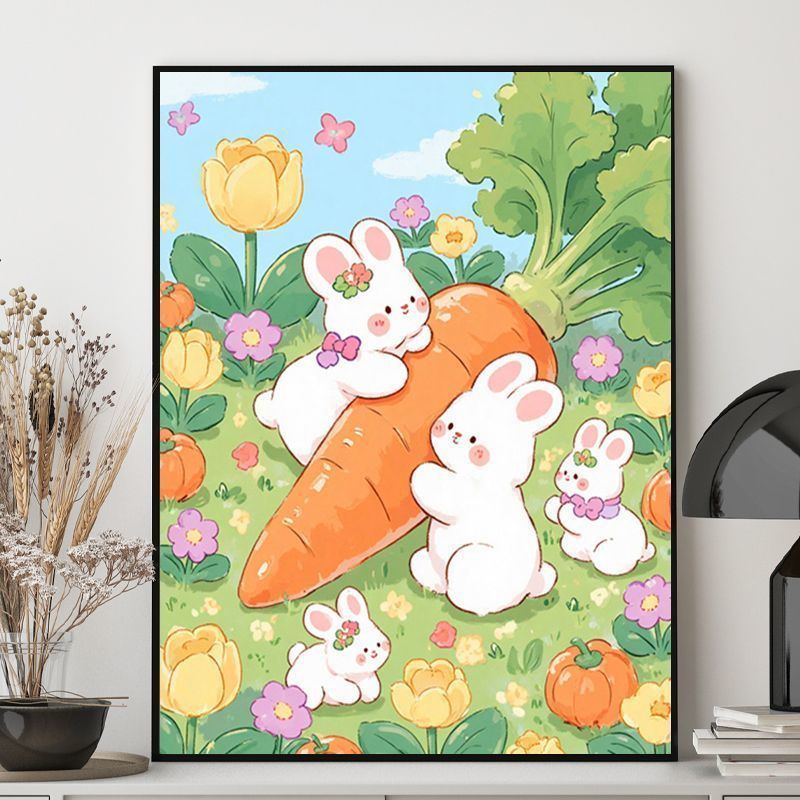 Cute Bunny-Themed Illustration Canvas Art Bowlift