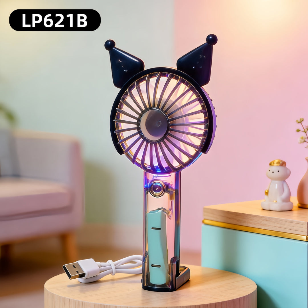 Women's Portable Handheld Fan with LED Lighting and Spray Function Bowlift