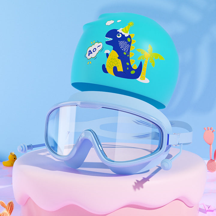 Kids Dinosaur-Themed Swim Mask and Cap Set Bowlift