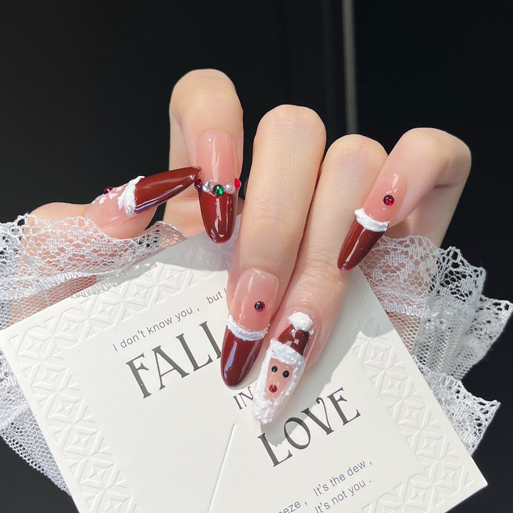 Festive Character-Themed Press-On Nail Art Bowlift