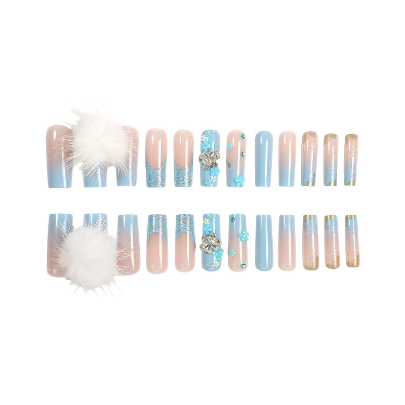 Designer Press-On Nail Art Set with Floral and Gem Accents Bowlift