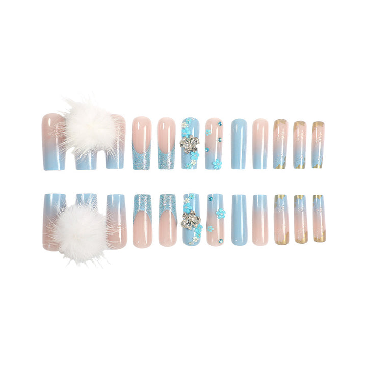 Designer Press-On Nail Art Set with Floral and Gem Accents Bowlift
