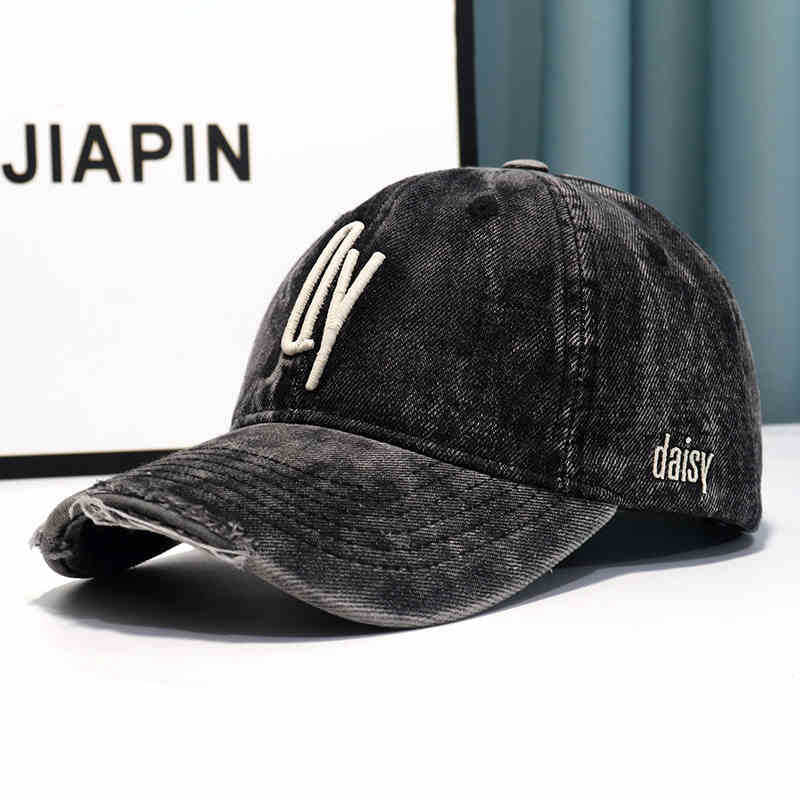 Women's Distressed Denim Embroidered Baseball Cap Bowlift