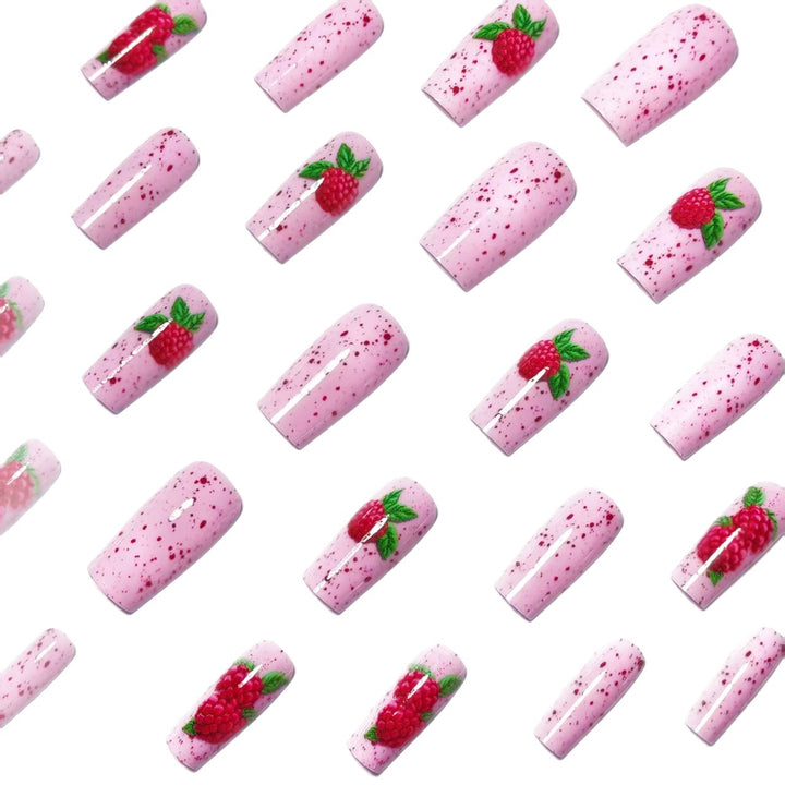 Artificial nails with Playful Raspberry Design Bowlift
