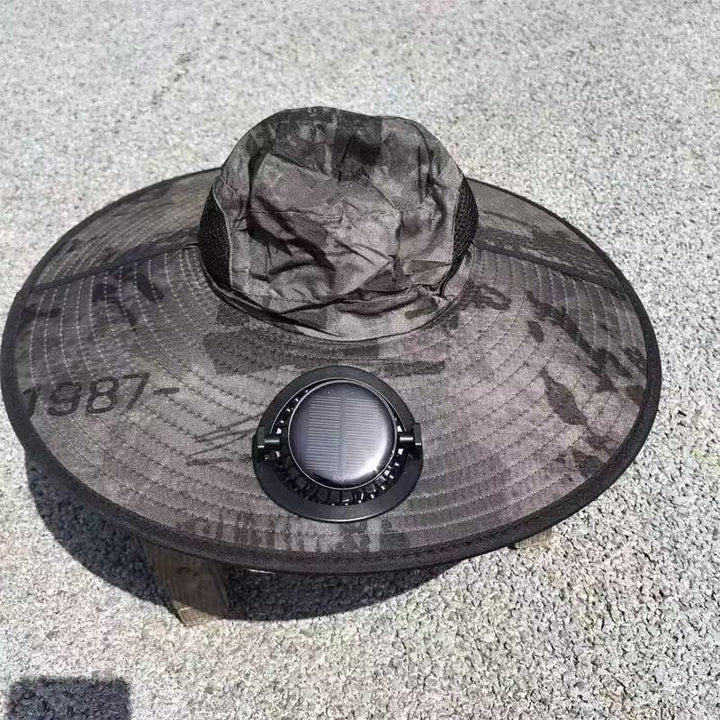 Ventilated outdoor fishing hat with two rechargeable fans, waterproof material and adjustable chin strap Bowlift
