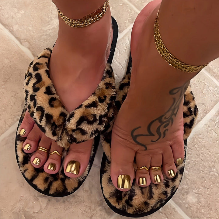 Plush Leopard Print Slippers Bowlift