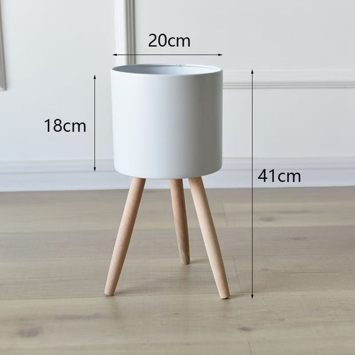 Plant pot with wooden stand