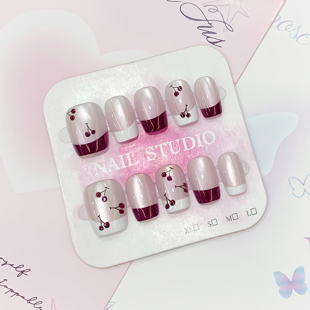Artistic nail tips with cherry design Bowlift