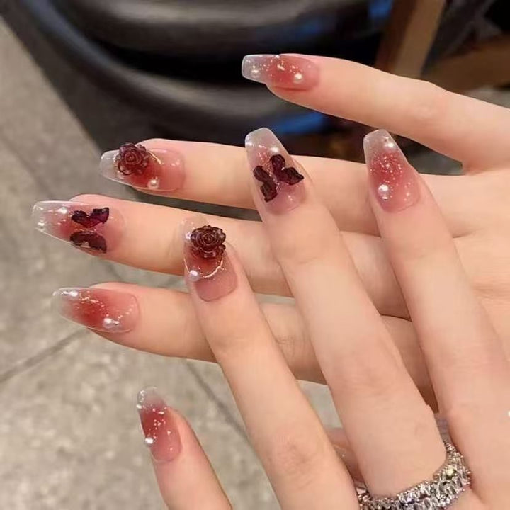 Artistic Floral Embellished Press-On Nail Set Bowlift