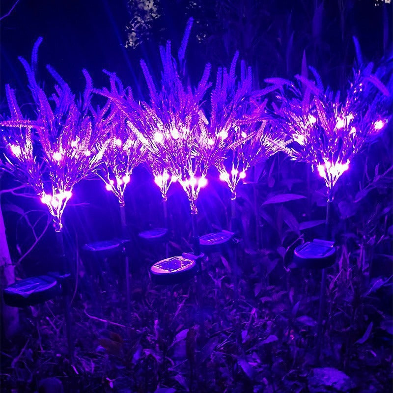 Solar-Powered Simulated Lavender Blossom Garden Stake Lights With Stake-Mounted Control Bowlift