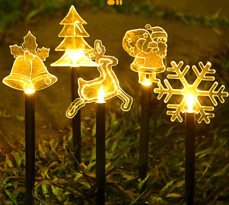 Acrylic Holiday Motif Solar Pathway Stake Lights With Warm LED And Ground Spike Bowlift
