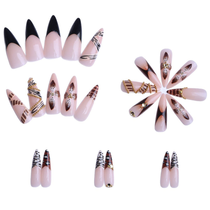 Artificial Stiletto Artificial Nails with Glamorous Animal Designs Bowlift