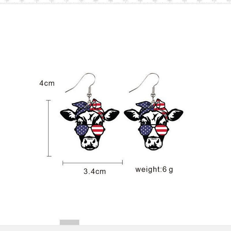 Ladies' lightweight wooden earrings in airplane jet design with patriotic motif and hypoallergenic fish hook Bowlift