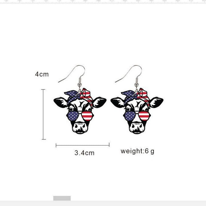 Ladies' lightweight wooden earrings in airplane jet design with patriotic motif and hypoallergenic fish hook Bowlift