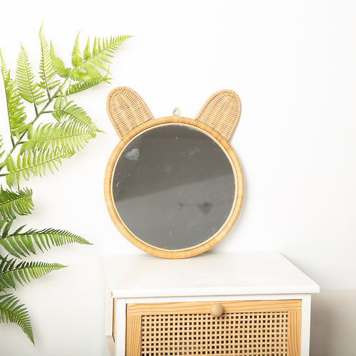 Round Wall Mirror with Rattan Design Bowlift
