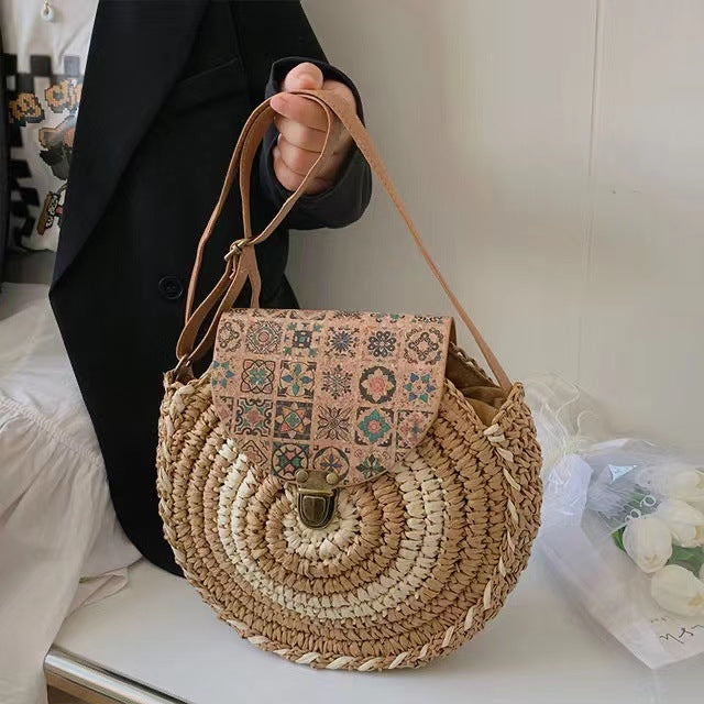 Round Bast Bag with Adjustable Leather Strap Bowlift