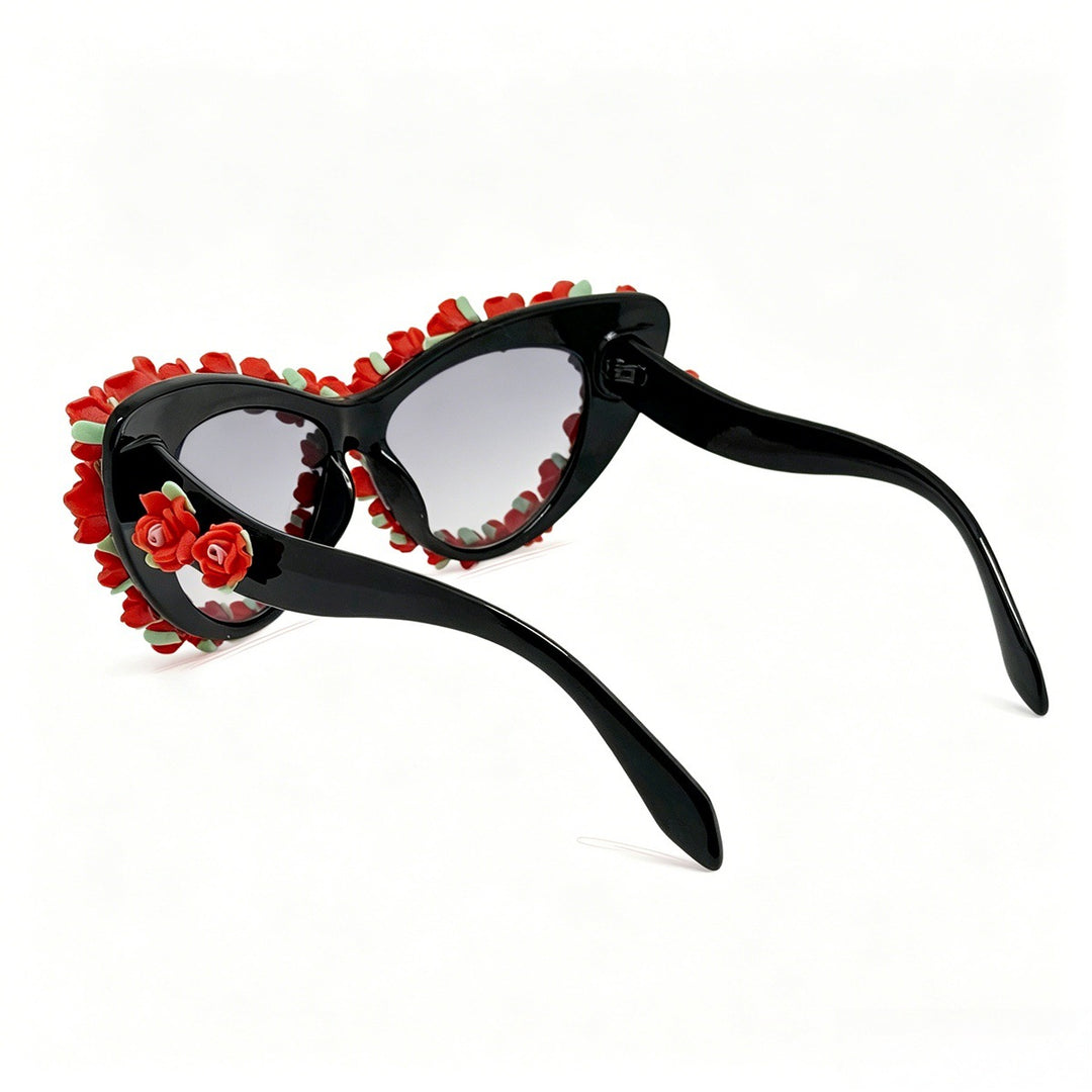 Ladies Cat-Eye Sunglasses with Floral Applications Bowlift