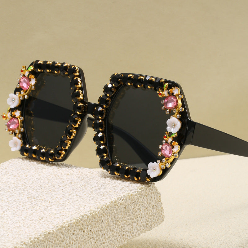 Women's extravagant hexagon sunglasses with crystal embellishment Bowlift
