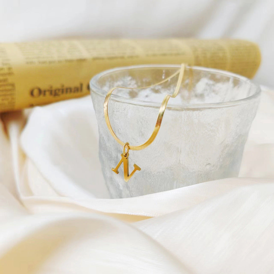 BowLift | Minimal Serif Letter Initial Herringbone Necklace