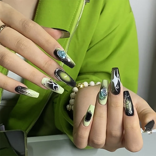 Artful Nail Extensions with Unique Glitter Accents Bowlift