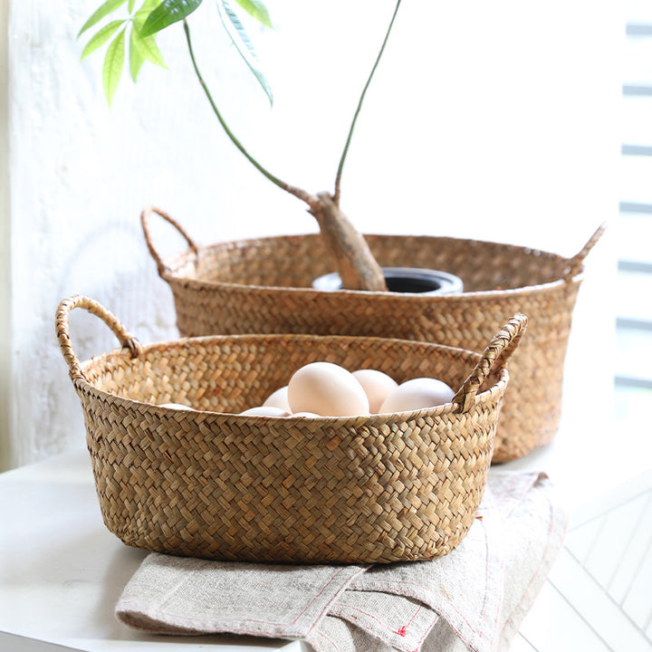 Natural Woven Storage Basket with Ergonomic Handles Bowlift