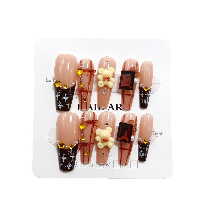 Artificial nail set with 3D decorations and elegant accents Bowlift