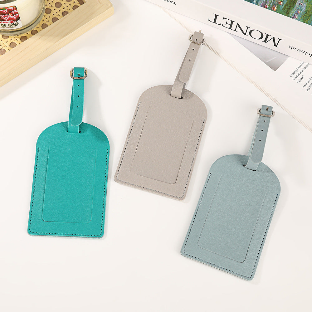 premium vegan leather luggage tag with adjustable buckle and clear ID window Bowlift