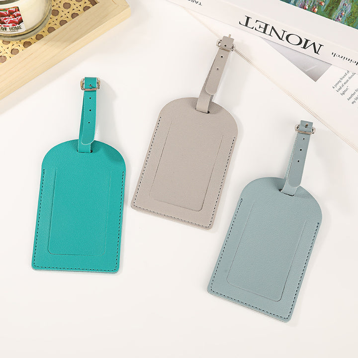 premium vegan leather luggage tag with adjustable buckle and clear ID window Bowlift