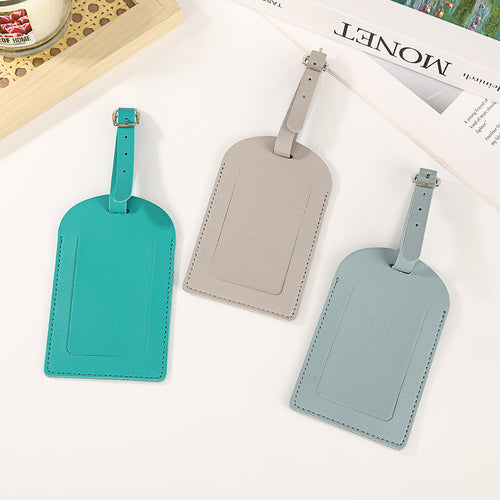 premium vegan leather luggage tag with adjustable buckle and clear ID window Bowlift