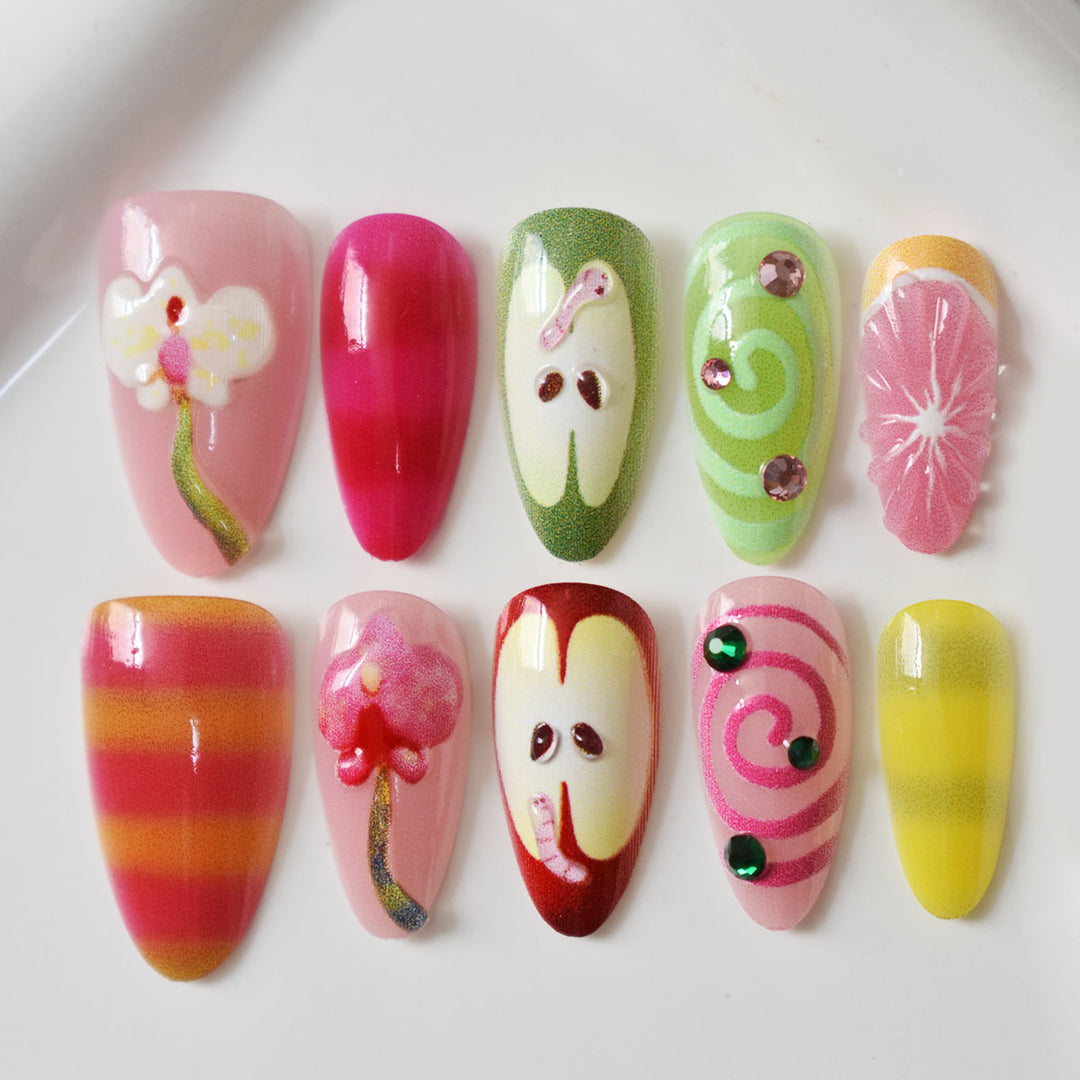 Playful Decorative Press-On Nail Art Set Bowlift