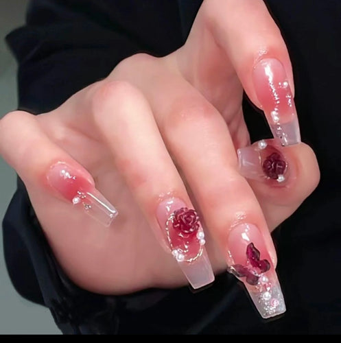 Artistic Floral Embellished Press-On Nail Set Bowlift