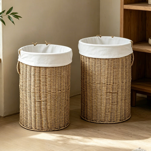 Rustic laundry basket made of woven material Bowlift